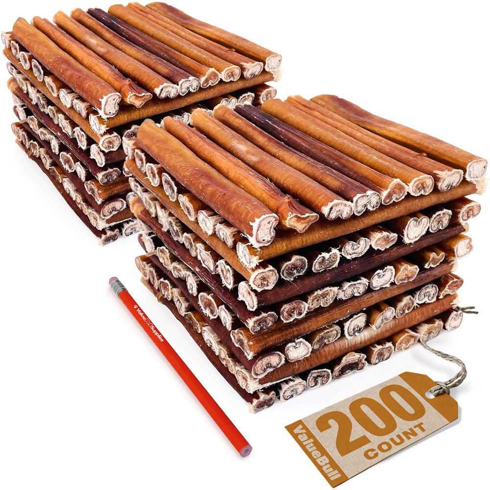 ValueBull USA Bully Sticks for Large Dogs, Thick 6 Inch, 200 Count Bulk Pack