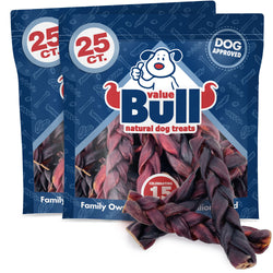 ValueBull USA Collagen Braid Beef Large Dog Chews, Thick 6 Inch 50 Count - Thick - 50 Braids