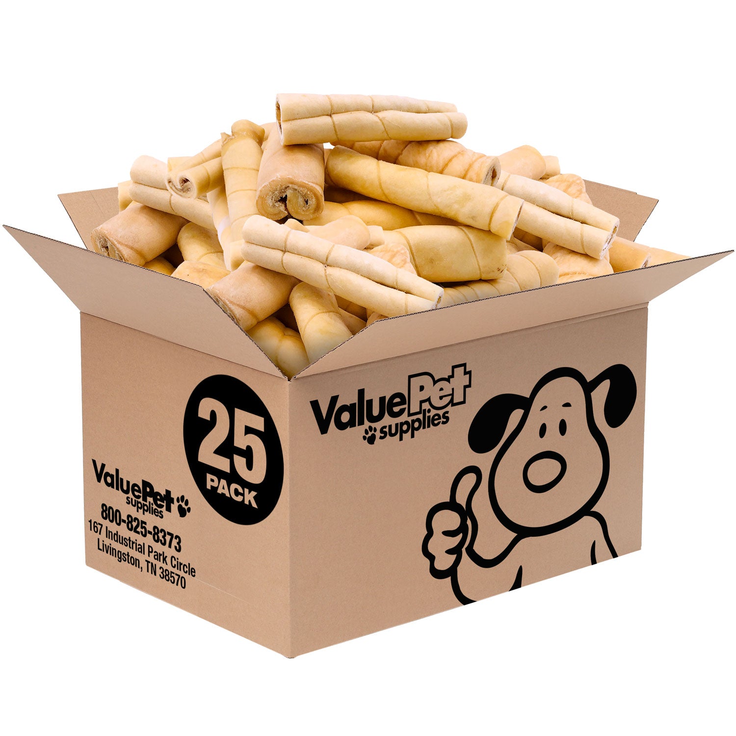 ValueBull Beef Cheek Rolls, Long Lasting Dog Chews, Jumbo 5-6 Inch, 25 Count Bulk Pack - Cheek - 25 Rolls