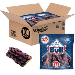 ValueBull USA Collagen Braid Beef Large Dog Chews, Thick 6 Inch 100 Count
