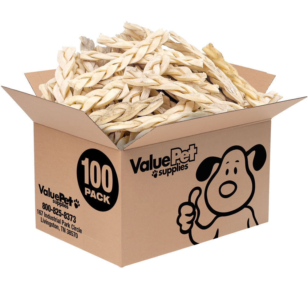 ValueBull Beef Cheek Braids, Long Lasting Dog Chews, 5-6 Inch, 100 Count Bulk Pack - Cheek - 100 Braids