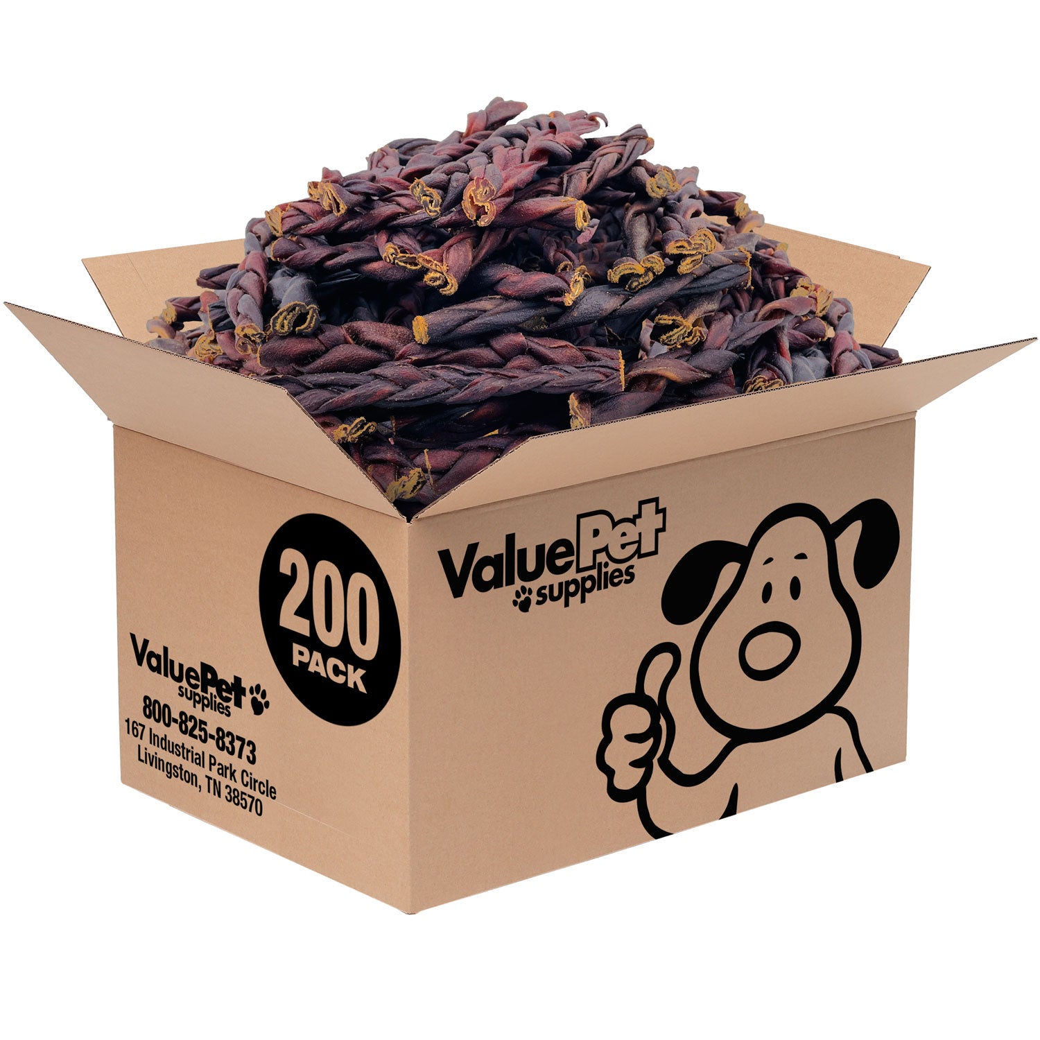 ValueBull USA Beef Collagen Braids for Dogs, 6 Inch Thin Chews, 200 Count Bulk Pack