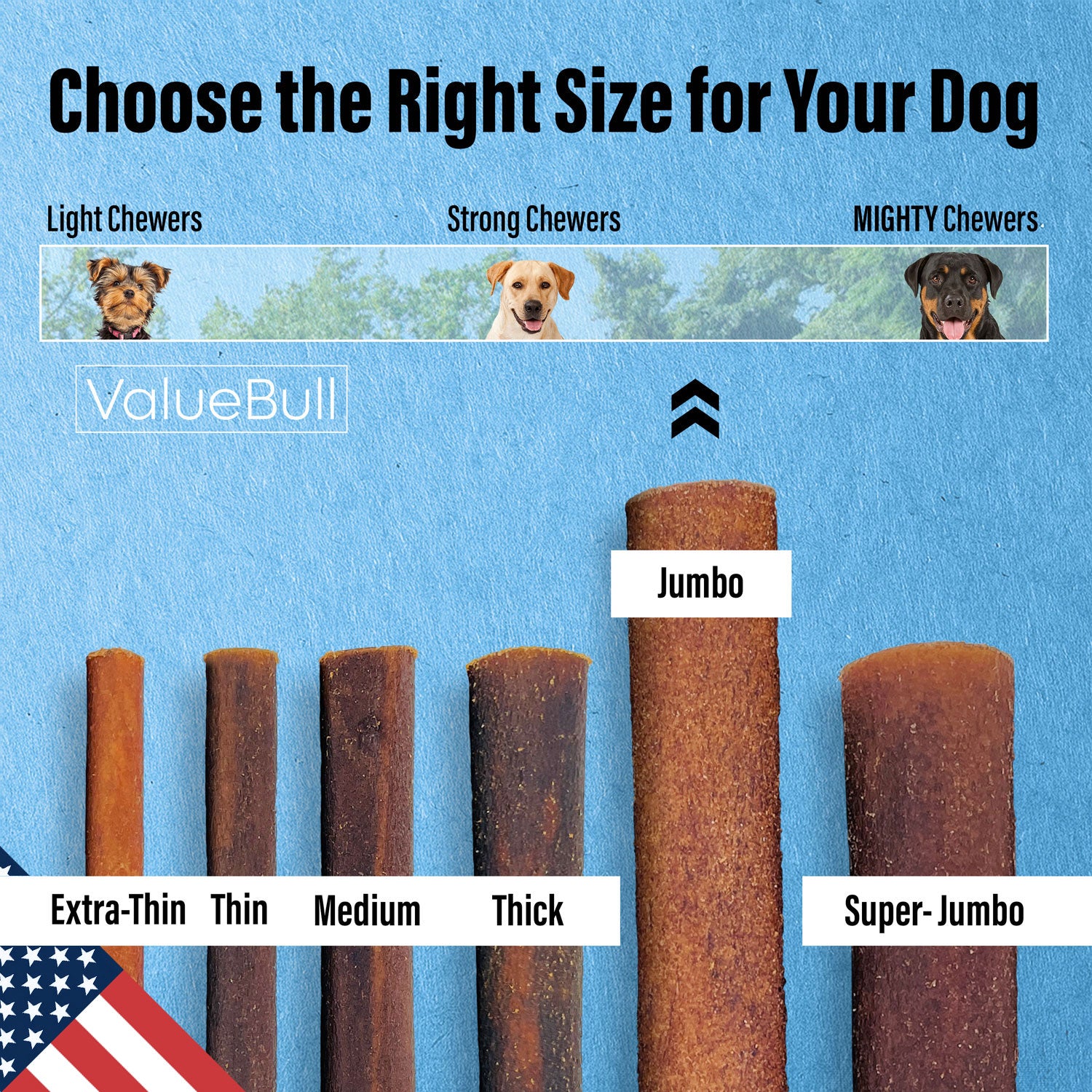 ValueBull USA Beef Collagen Sticks for Dogs, 12 Inch Jumbo Chews, 200 Count Wholesale Pack