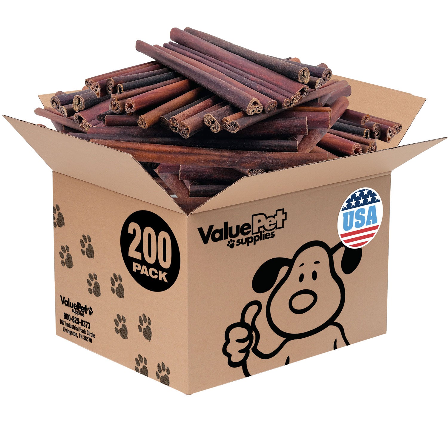 ValueBull USA Beef Collagen Sticks for Dogs, 12 Inch Jumbo Chews, 200 Count Wholesale Pack