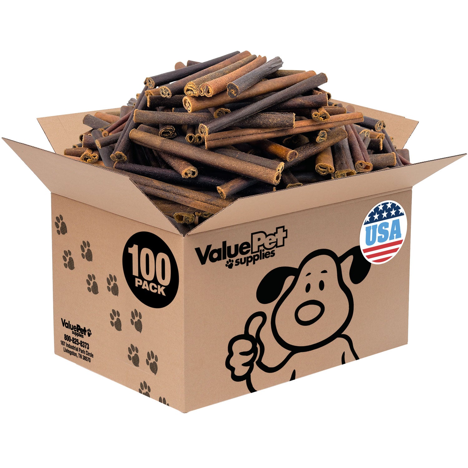 ValueBull USA Collagen Sticks for Dogs, 6 Inch Medium Chews, Natural Long-Lasting Dog Treats, 100 Count Bulk Pack - Medium - 100 Sticks