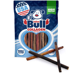 ValueBull USA Collagen Sticks for Small Dogs, 6 Inch Extra Thin Chews, Natural Dog Treats, 10 Count - Extra Thin - 10 Sticks