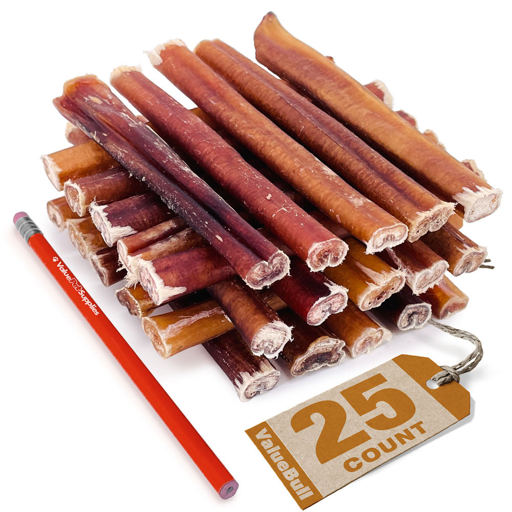 ValueBull USA Bully Sticks for Large Dogs, Thick 6 Inch, 25 Count - Thick - 25 Sticks