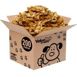 ValueBull Buffalo Collagen Braided Sticks for Dogs, 6 Inch Medium Chews, Natural Long-Lasting Dog Treats, 200 Count Wholesale Pack - Medium - 200 Braids