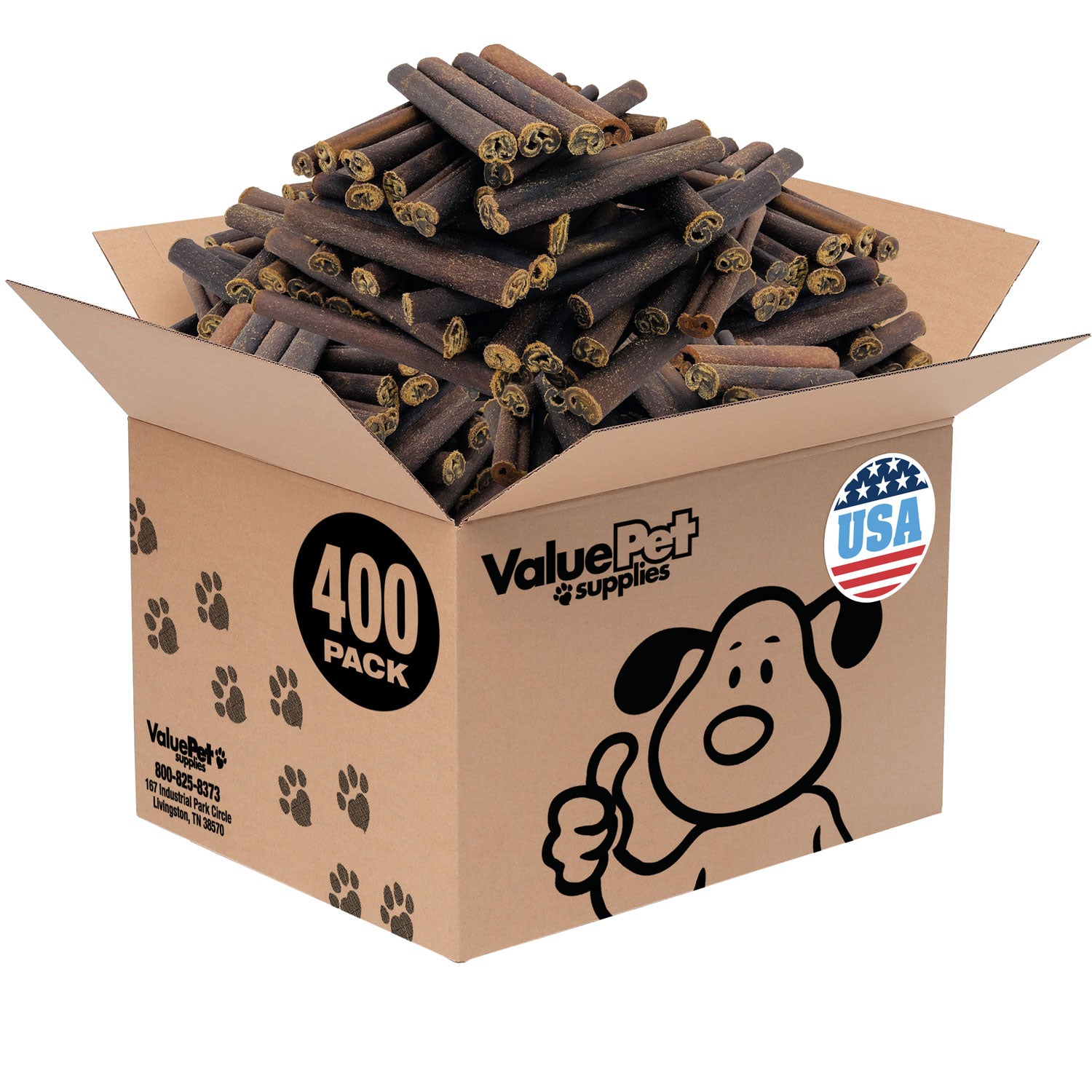 ValueBull USA Collagen Sticks for Dogs, 6 Inch Thick Chews, Natural Long-Lasting Dog Treats, 400 Count Wholesale Pack - Thick - 400 Sticks