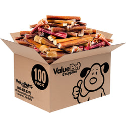 ValueBull Bully Sticks for Dogs, Thick 4-6 Inch, Varied Shapes, 100 Count Bulk Pack