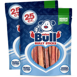 ValueBull Bully Sticks, Low Odor Premium Dog Chews, Medium 6", 50 ct - ValuePetSupplies