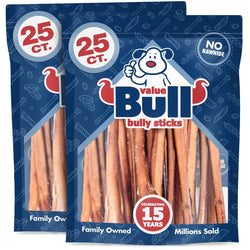 ValueBull Bully Sticks, Low Odor Premium Dog Chews, Thick 12", 50 ct - ValuePetSupplies