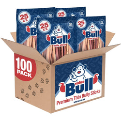 ValueBull Bully Sticks, Low Odor Premium Dog Chews, Thin 12", 100 ct - ValuePetSupplies