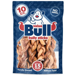 ValueBull Braided Bully Sticks, Thick 6 Inch, 10 Count - ValuePetSupplies