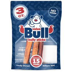 ValueBull Bully Sticks For Dogs, Thick 6 Inch, 3 Count (SAMPLE PACK) - ValuePetSupplies