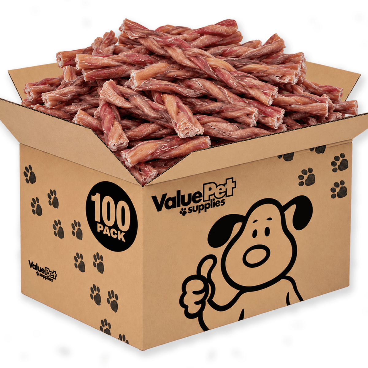 ValueBull Braided Bully Sticks for Small Dogs, Thin 6 Inch, 100 Count Bulk Pack - ValuePetSupplies