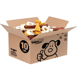 ValueBull USA Rawhide, Large Dog Variety Mix, Fun Shapes, 10 Pound Bulk Pack - ValuePetSupplies