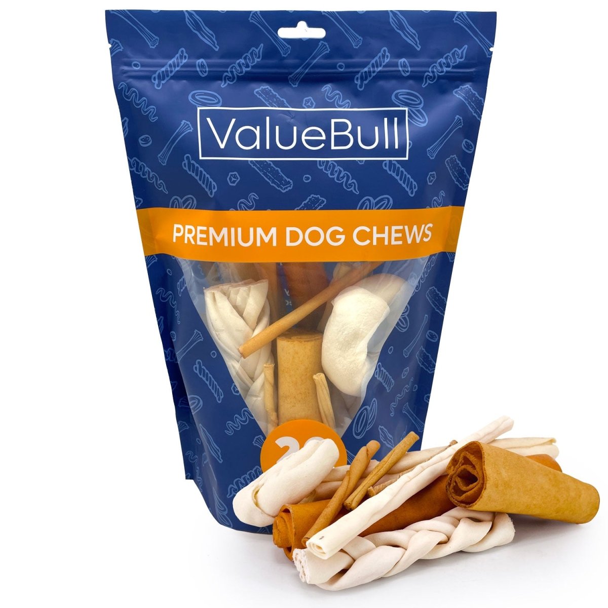ValueBull USA Rawhide, Varied Mix of Fun Shapes for Dogs, 1 Pound - ValuePetSupplies