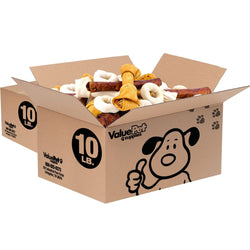 ValueBull USA Rawhide, Large Dog Variety Mix, Fun Shapes, 20 Pound Bulk Pack - ValuePetSupplies
