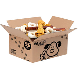 ValueBull USA Rawhide, Large Dog Variety Mix, Fun Shapes, 5 Pound Bulk Pack - ValuePetSupplies