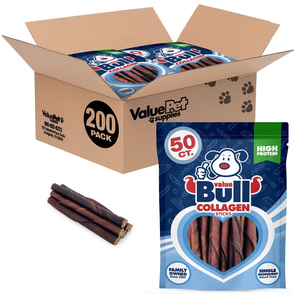 ValueBull USA Collagen Twists Dog Chews, 5 Inch, Natural Long - Lasting Dog Treats, 200 Count Bulk Pack - ValuePetSupplies