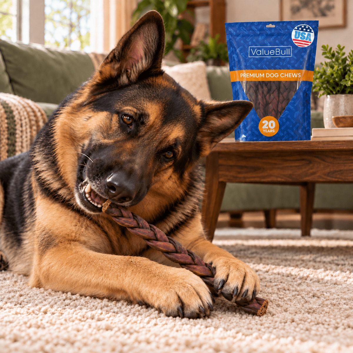ValueBull USA Collagen Braid Beef Large Dog Chews, Medium 12 Inch, 50 Count Bulk Pack - ValuePetSupplies