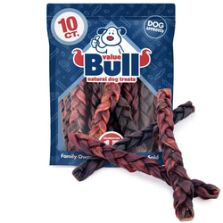 ValueBull USA Collagen Braid Beef Large Dog Chews, Thick 12 Inch 10 Count - ValuePetSupplies