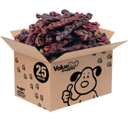 ValueBull USA Collagen Braid Beef Large Dog Chews, Thick 12 Inch 25 Count Bulk - ValuePetSupplies