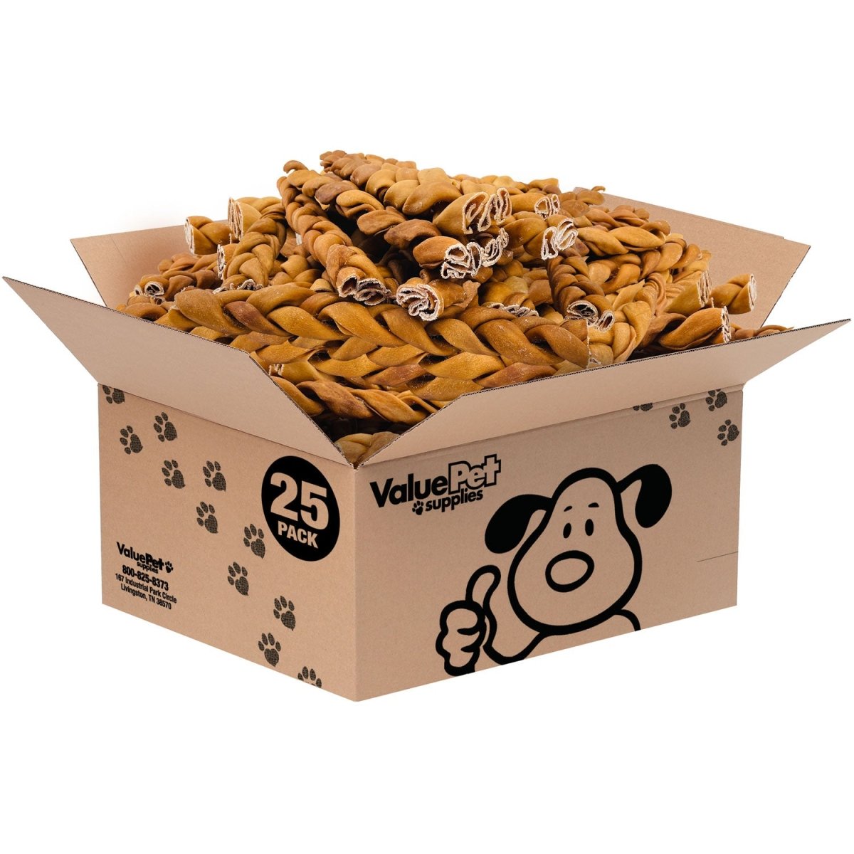 ValueBull USA Collagen Braids, Dog Chews, Natural Beef, Chicken Infused, Thick, 12 Inch, 25 Count BULK PACK - ValuePetSupplies