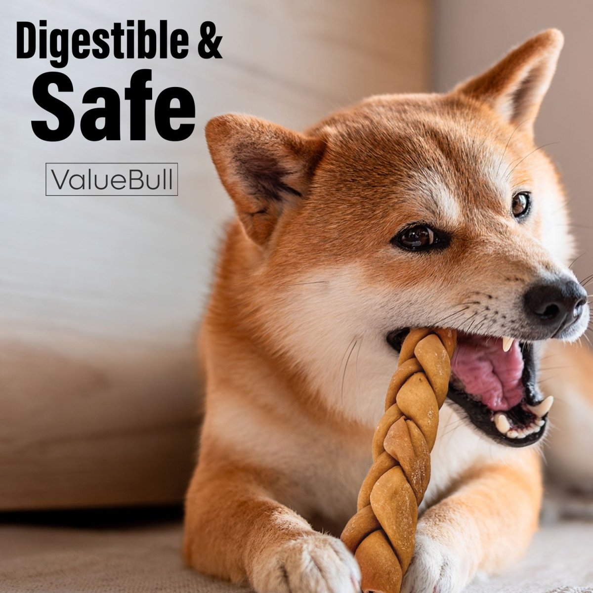 ValueBull USA Collagen Braids, Dog Chews, Natural Beef, Chicken Infused, Thick, 12 Inch, 25 Count BULK PACK - ValuePetSupplies