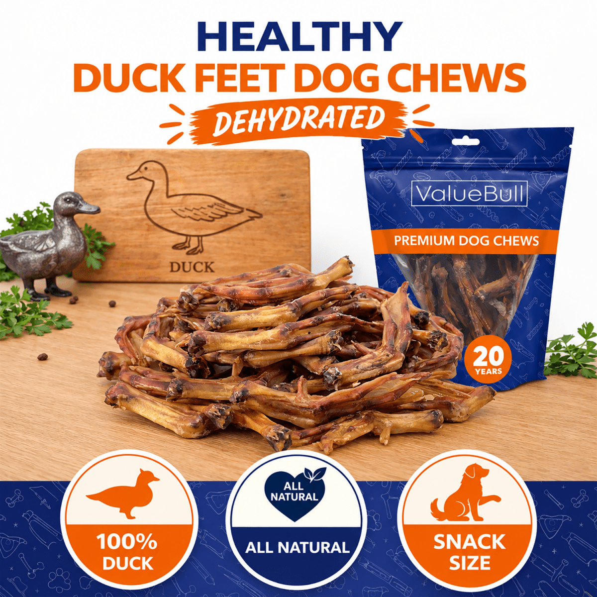 ValueBull USA Dehydrated Duck Feet for Dogs, 50 Count - ValuePetSupplies
