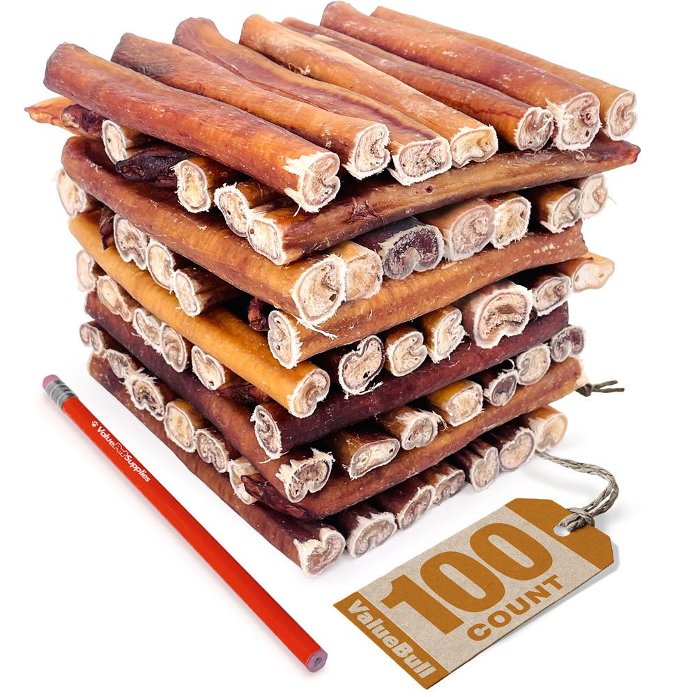 ValueBull USA Bully Sticks for Large Dogs, Jumbo 6 Inch, 100 Count Bulk Pack - ValuePetSupplies