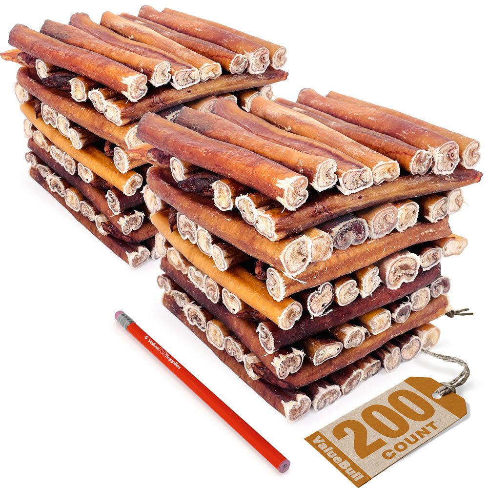 ValueBull USA Bully Sticks for Large Dogs, Jumbo 6 Inch, 200 Count Bulk Pack - ValuePetSupplies