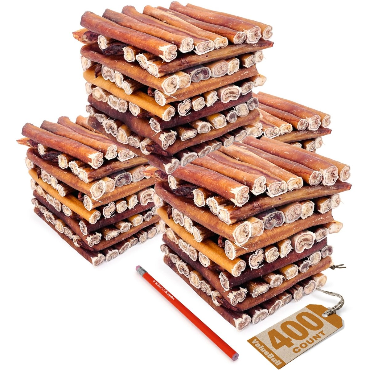 ValueBull USA Bully Sticks for Large Dogs, Jumbo 6 Inch, 400 Count Wholesale Pack - ValuePetSupplies