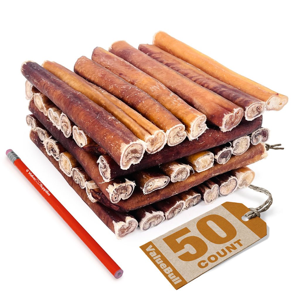ValueBull USA Bully Sticks for Large Dogs, Jumbo 6 Inch, 50 Count - ValuePetSupplies