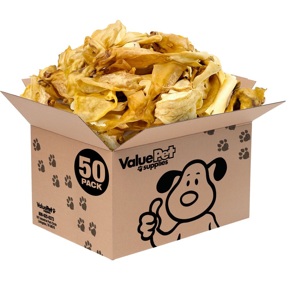 ValueBull Natural Brown Cow Ears, Crunchy Style, Varied Size, Shape & Color, 50 Count BULK PACK - ValuePetSupplies