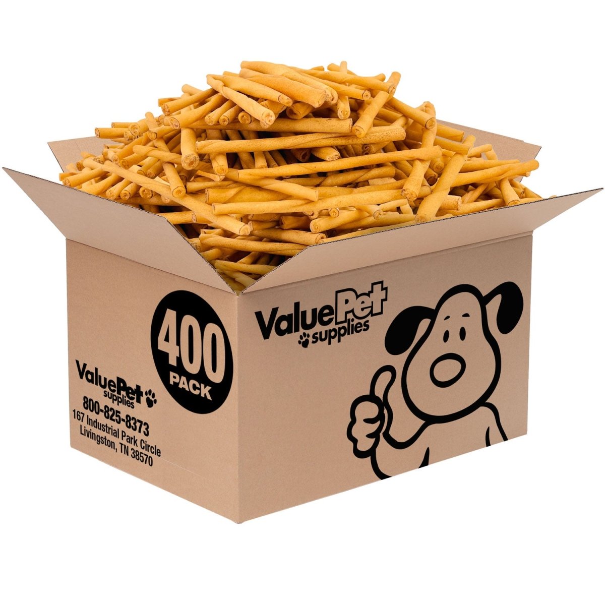 ValueBull USA Rawhide Twists for Small Dogs, 5 Inch, Smoked, Varied Thicknesses, 500 Count BULK PACK - ValuePetSupplies