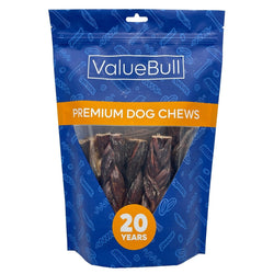 ValueBull Beef Jerky Gullet Braids, Premium Dog Chews, Thick 6 Inch, 10 Count - ValuePetSupplies
