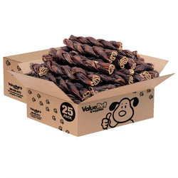 ValueBull Beef Jerky Gullet Braids, Premium Dog Chews, Thick 6 Inch, 50 Count Bulk Pack - ValuePetSupplies