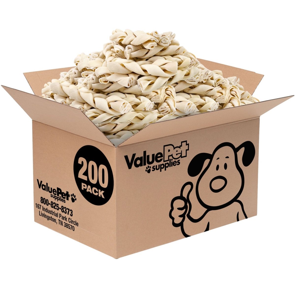 ValueBull USA Beef Rawhide Triple Braided Sticks, Premium Thick Cut, 6 Inch, 200 Count BULK PACK - ValuePetSupplies