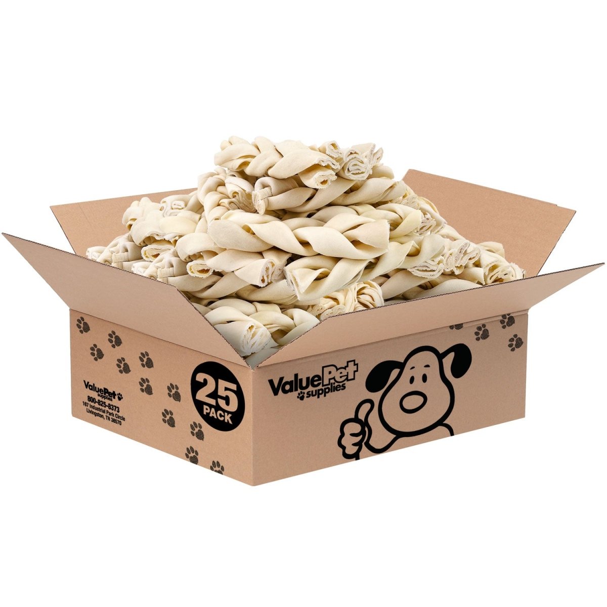 ValueBull USA Beef Rawhide Triple Braided Sticks, Premium Thick Cut, 6 Inch, 25 Count BULK PACK - ValuePetSupplies