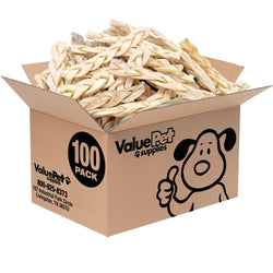 ValueBull Beef Cheek Braids, Long Lasting Dog Chews, 5 - 6 Inch, 100 Count Bulk Pack - ValuePetSupplies