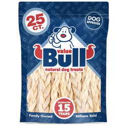 ValueBull Beef Cheek Braids, Long Lasting Dog Chews, 5 - 6 Inch, 25 Count - ValuePetSupplies