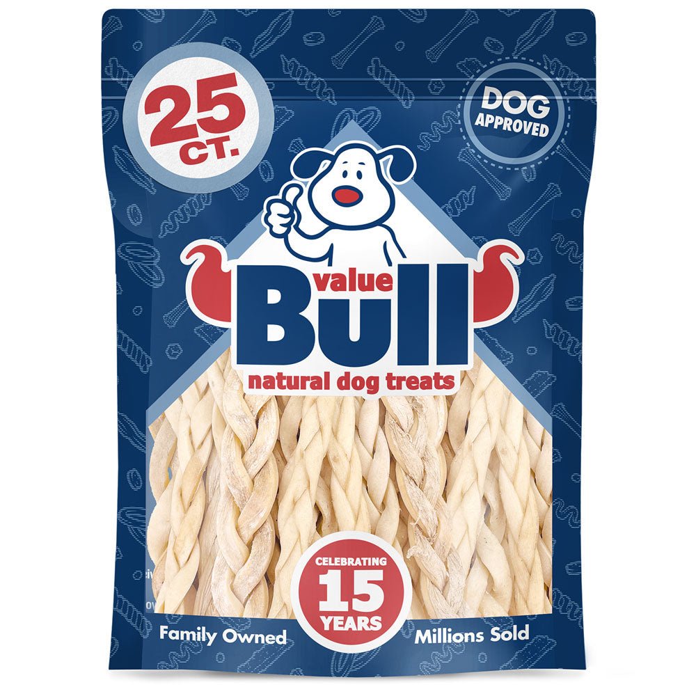 ValueBull Beef Cheek Braids, Long Lasting Dog Chews, 5 - 6 Inch, 25 Count - ValuePetSupplies