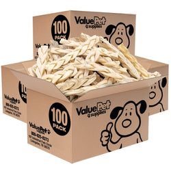 ValueBull Beef Cheek Braids, Long Lasting Dog Chews, 5 - 6 Inch, 400 Count Wholesale Pack - ValuePetSupplies