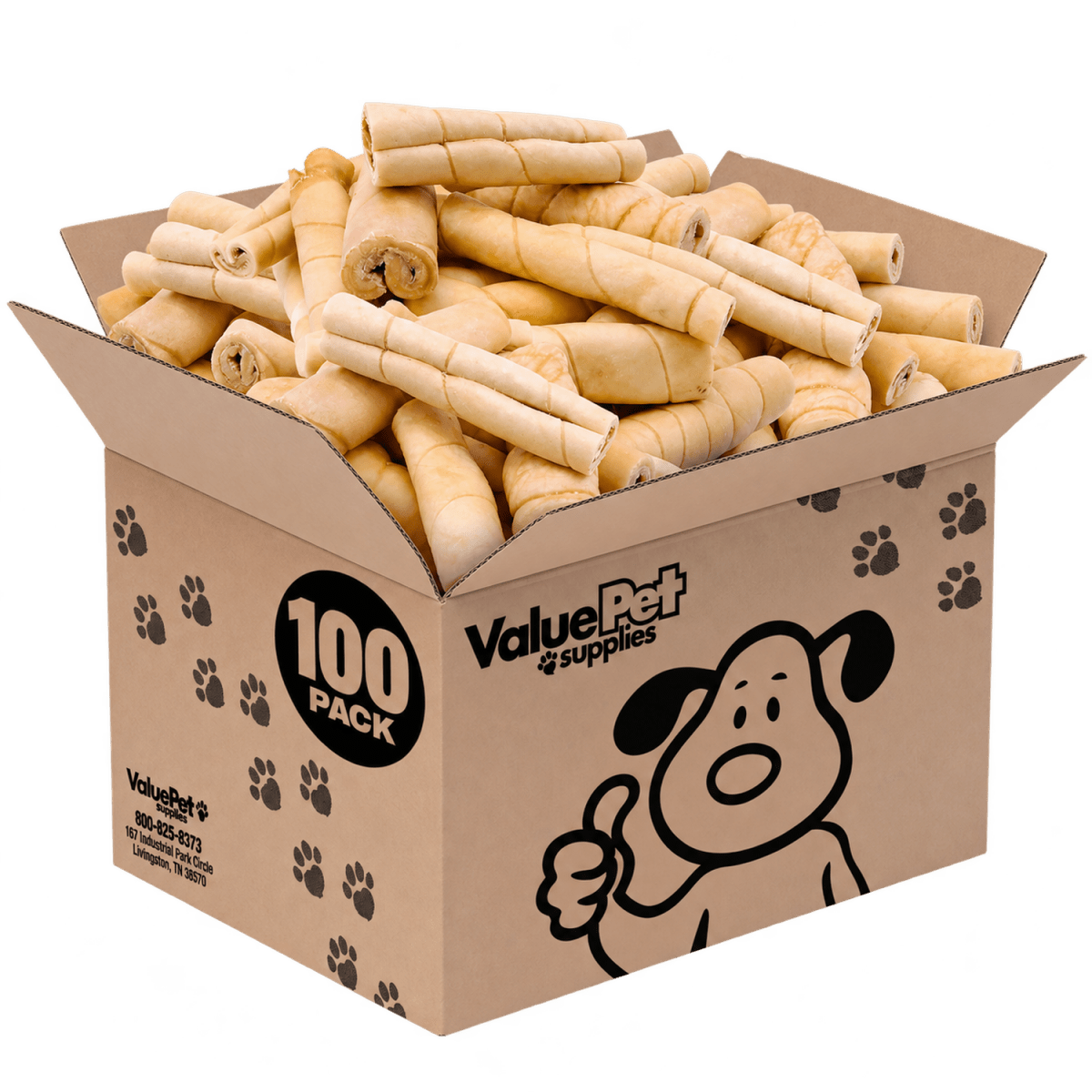 ValueBull Beef Cheek Rolls, Long Lasting Dog Chews, Jumbo 5-6 Inch, 100 Count Wholesale Pack - ValuePetSupplies