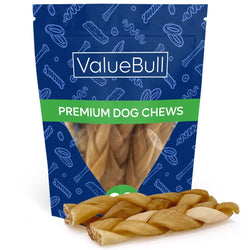 ValueBull Buffalo Collagen Braided Sticks For Dogs, Bully Sticks & Rawhide Alternative, Medium 6 Inch, 10 Count - ValuePetSupplies