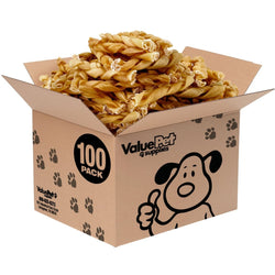 ValueBull Buffalo Collagen Braided Sticks, Bully Sticks & Rawhide Alternative, Medium 6 Inch, 100 ct BULK PACK - ValuePetSupplies