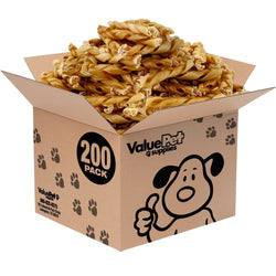 ValueBull Buffalo Collagen Braided Sticks, Bully Sticks & Rawhide Alternative, Medium 6 Inch, 200 ct BULK PACK - ValuePetSupplies