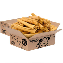 ValueBull USA Retriever Rolls, Premium Thick Cut Rawhide, Medium 5 - 6 Inch, Smoked, 100 Count Bulk Pack - ValuePetSupplies